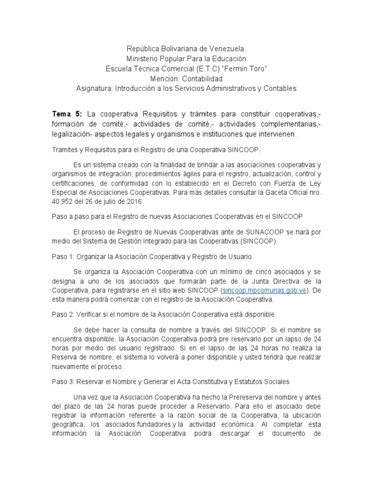 Requisitos y Pasos para Crear Cooperativas | PDF | Cooperativa ...