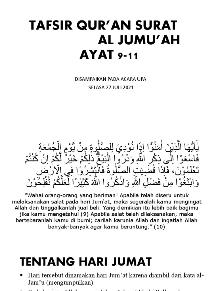 Tafsir Al Jumu'ah Ayat 9-11 | PDF