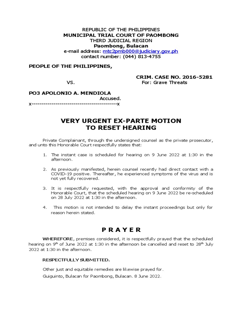 Very Urgent Motion To Reset Hearing 1 PDF