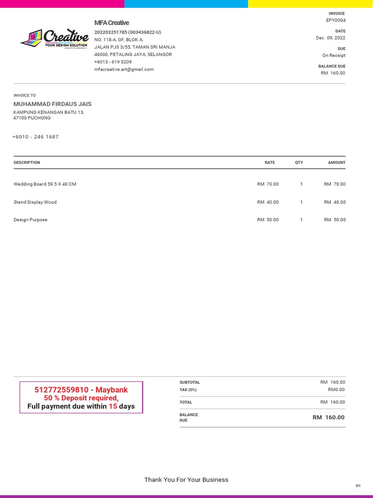 Invoice for Wedding Board and Display | PDF | Accounting | Business ...