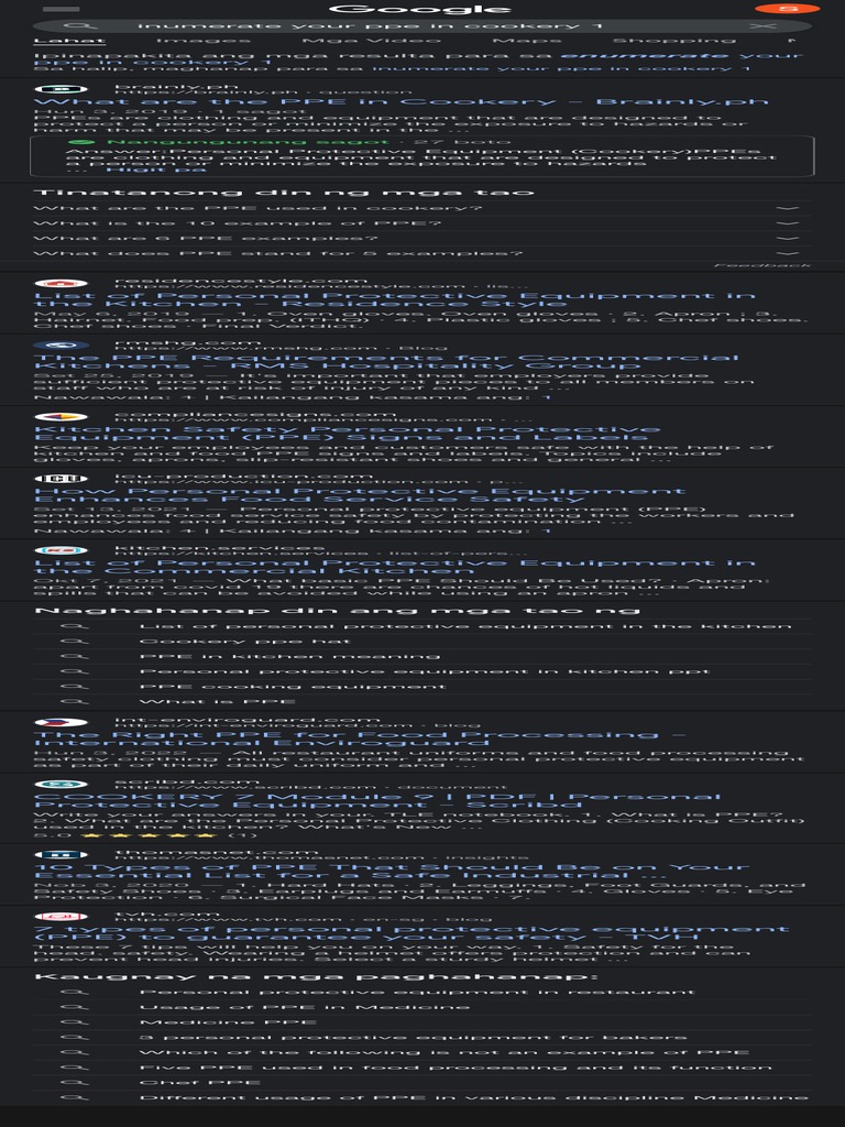 Inumerate Your Ppe in Cookery 1 Hanapin Sa Goog PDF Personal