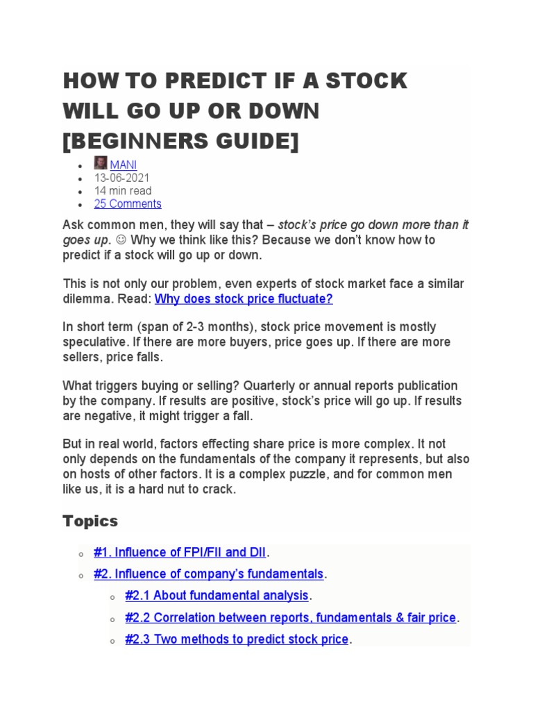 How To Predict If A Stock Will Go Up or Down | PDF | Price–Earnings ...