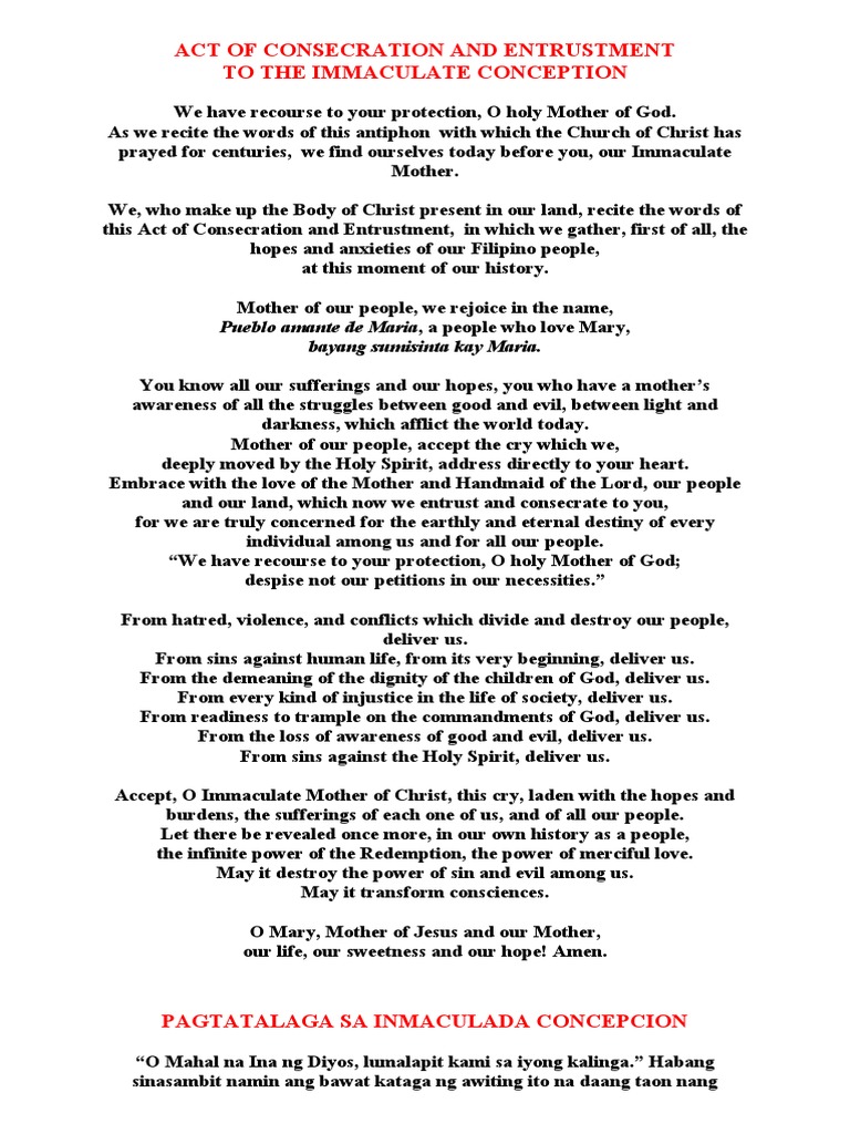 Act of consecration and entrustment to mary immaculate pdf mary