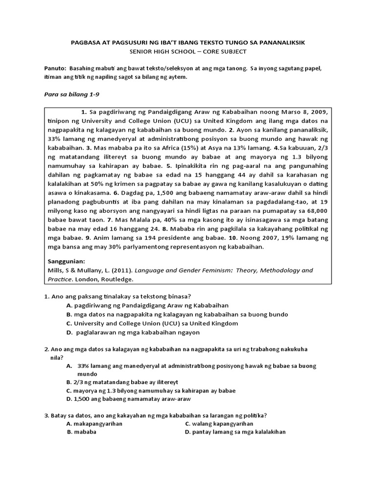 Pagbasa At Pagsusuri For Review Pdf