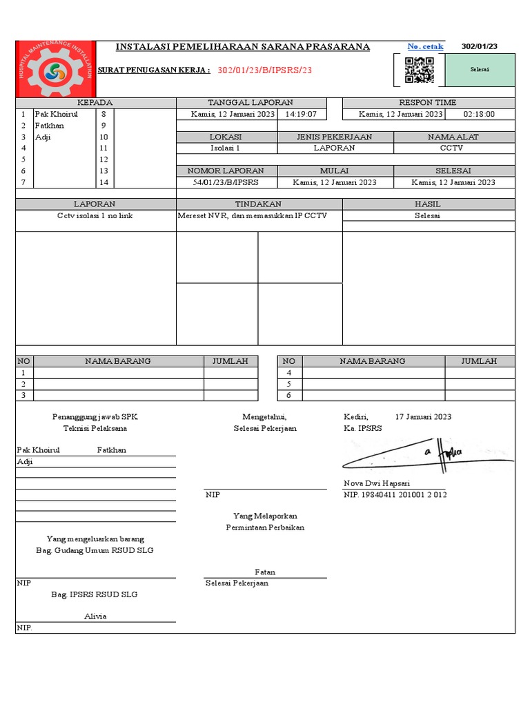 Laporan Pemeliharaan CCTV Isolasi 1 | PDF