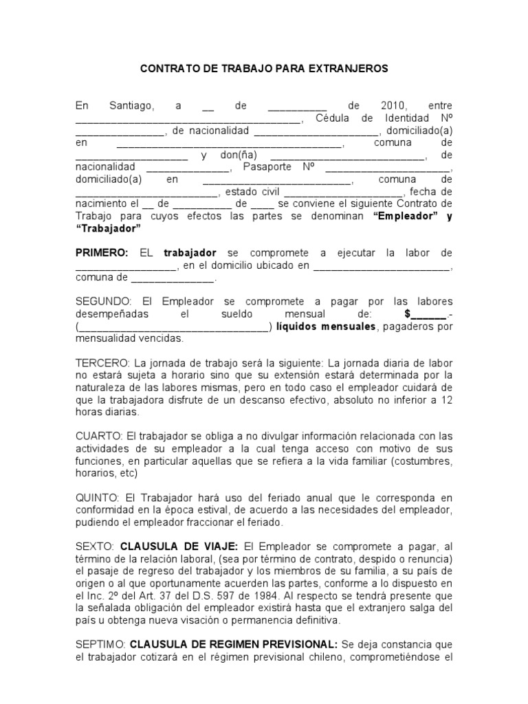 Contrato de Trabajo Para Extranjeros