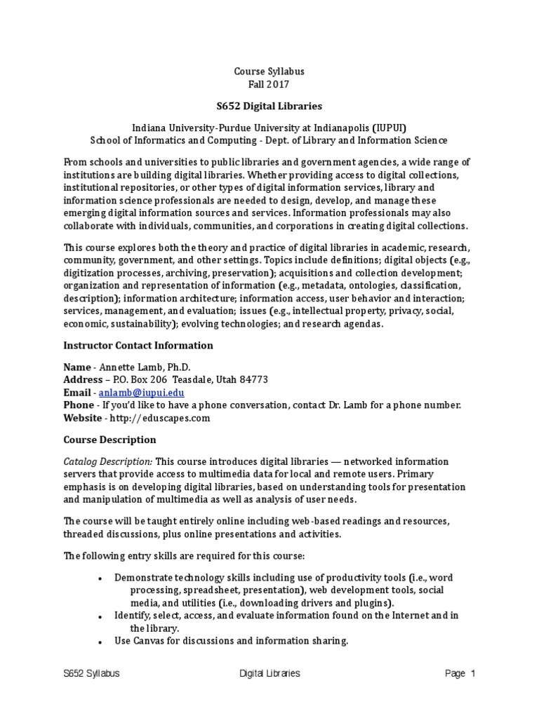 LIS S652 Lamb | PDF | Digital Library | Libraries