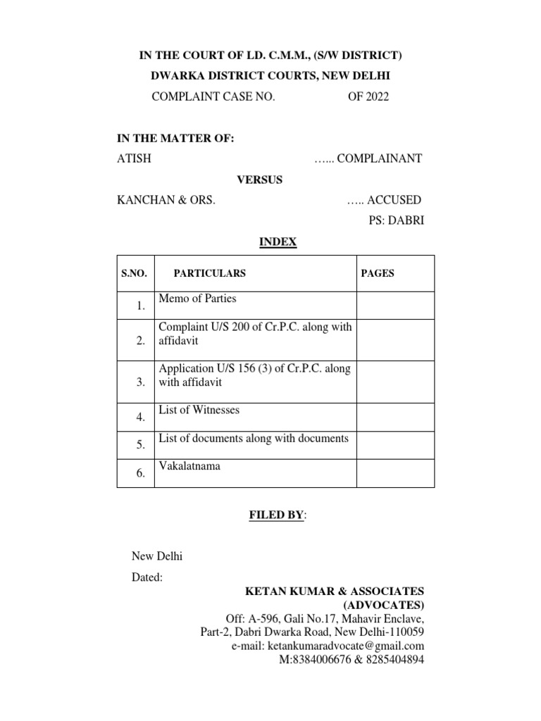 Complaint filed in Dwarka District Court alleging fraudulent change in