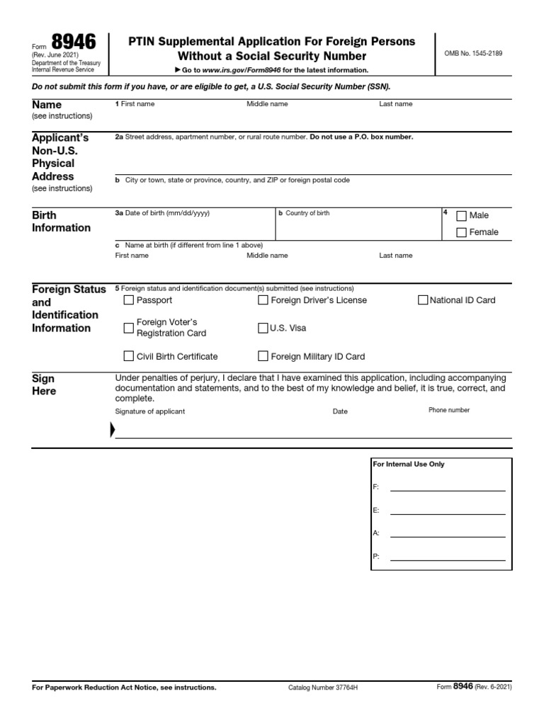 PTIN Application for Foreign Persons | PDF | Social Security Number ...