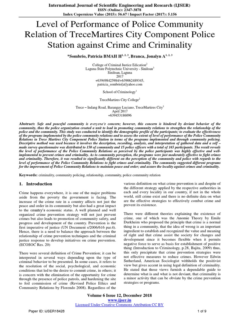 Level of Performance Thesis PDF Crime Prevention Crimes