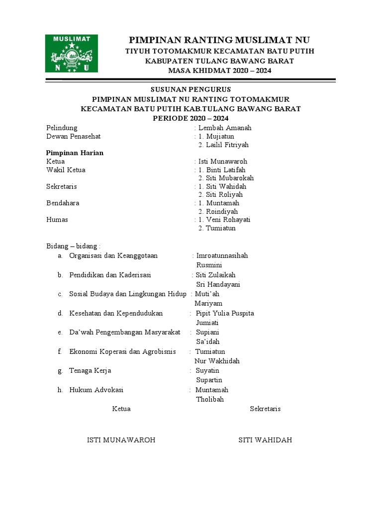 Susunan Pengurus Muslimat NU Ranting | PDF | Ilmu Sosial
