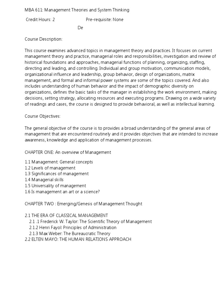 Overview of Management Theories | PDF | Leadership | Systems Theory