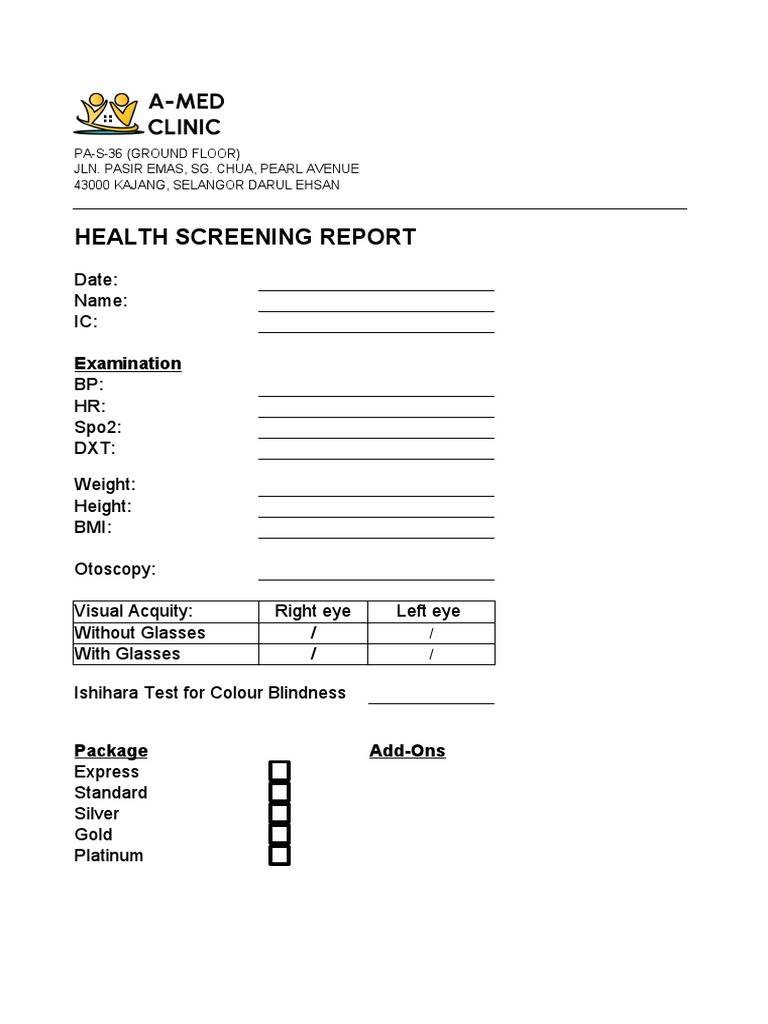 Health Screening Report Template | PDF