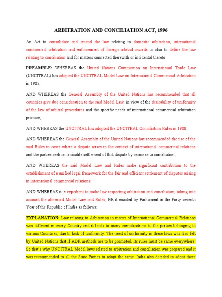 Arbitration and Conciliation Act, 1996 | PDF | Arbitration | Jurisdiction