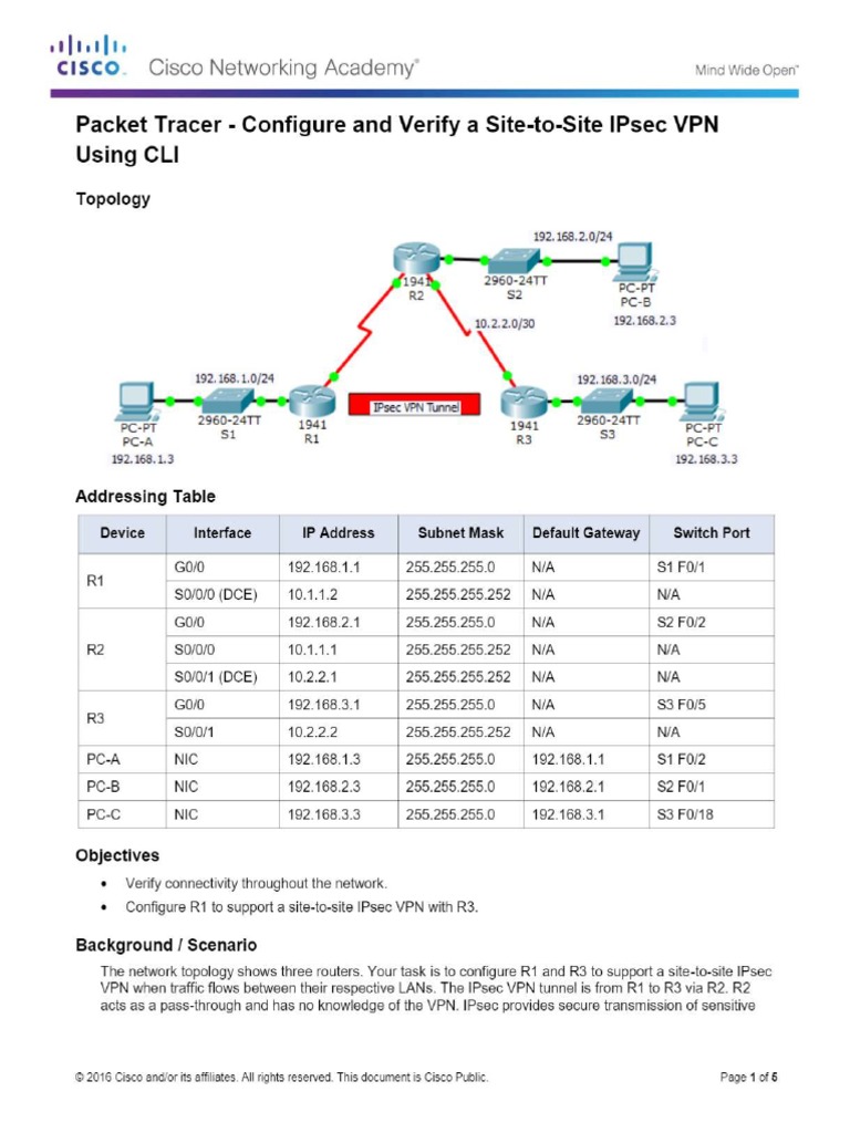 Configuration of Site To Site IPSec VPN Using CLI (Answers) | PDF