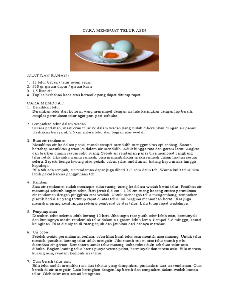 Cara Membuat Telur Asin Praktis | PDF | Memasak, Makanan, & Anggur ...