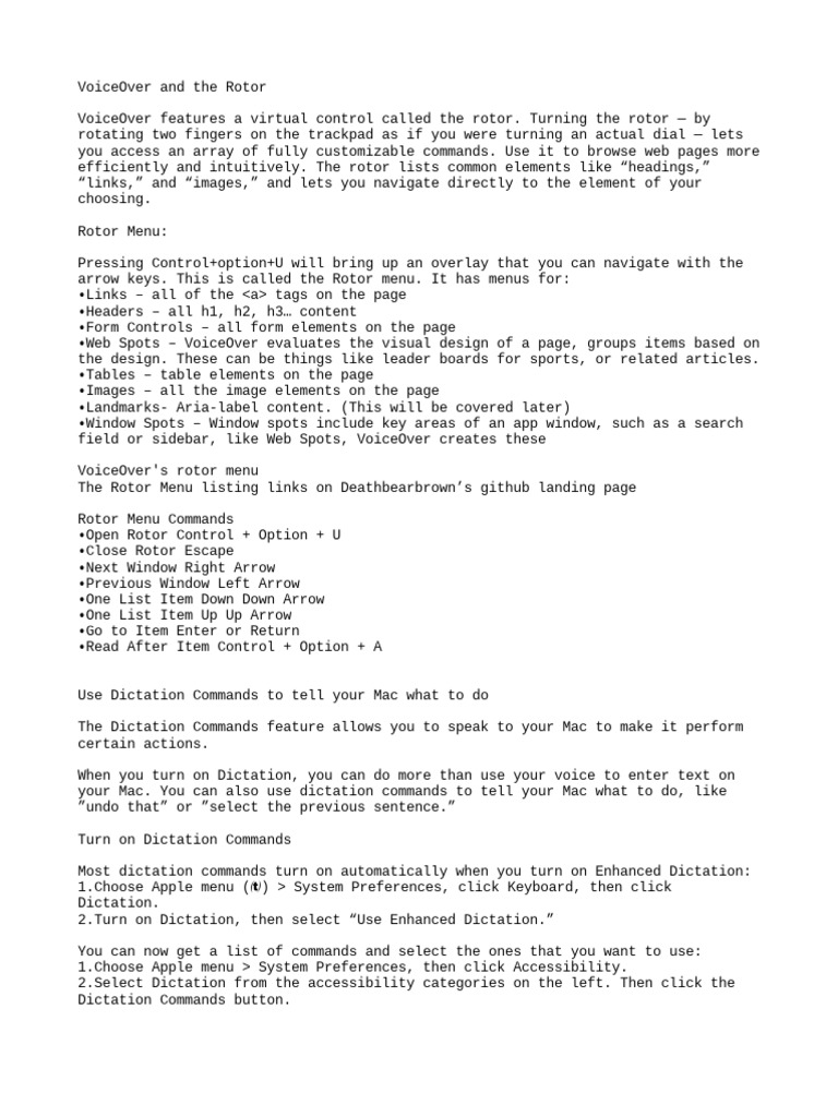 Mac Voice Over Rotor and Dictation PDF Menu Software