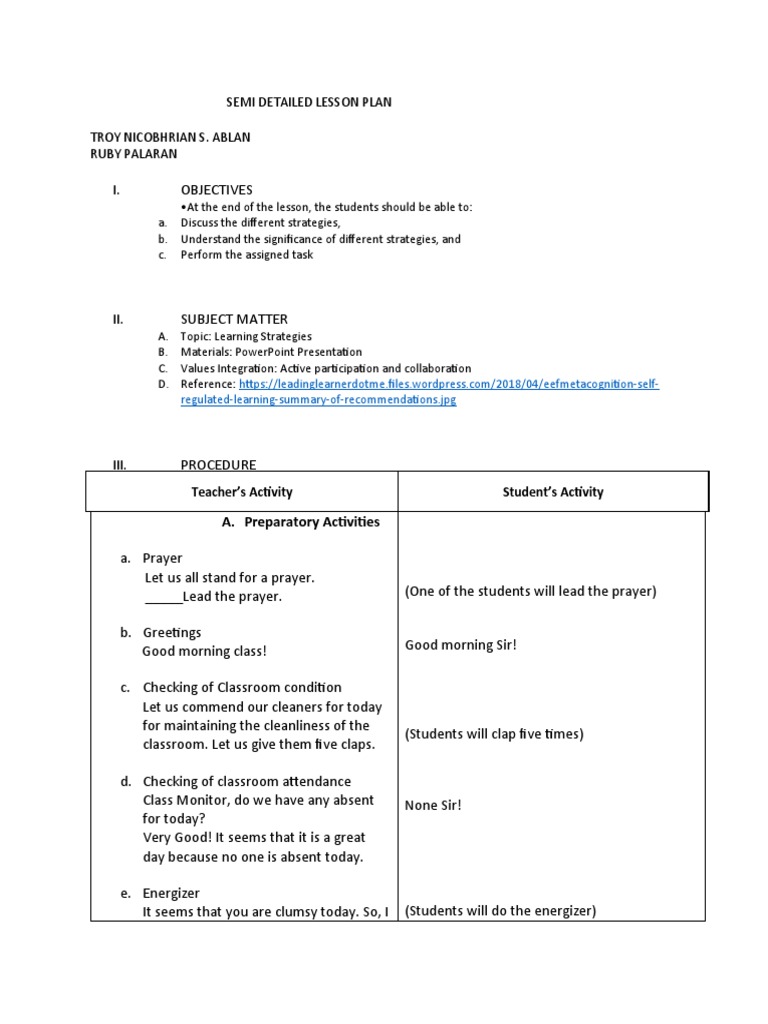 Semi Detailed Lesson Plan | PDF