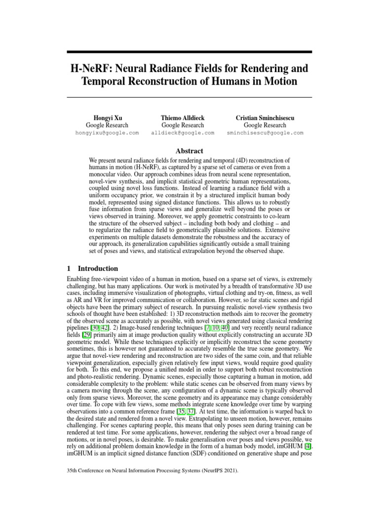 NeurIPS 2021 H Nerf Neural Radiance Fields For Rendering and Temporal