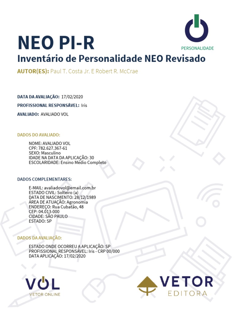 Resultados do Teste NEO PI-R | PDF