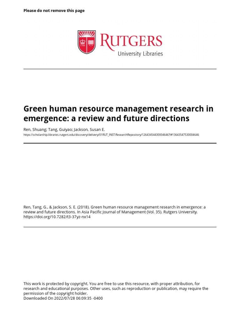 Green HRM in Emergence APJM in Press | PDF | Human Resource Management ...