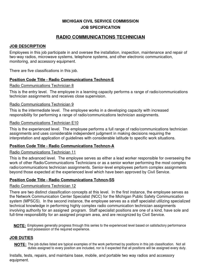 Radio Communications Technician PDF Radio Occupational Safety And Health