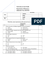 UAP Pharmacy Admission Test Fall 2022 Marks Sheet