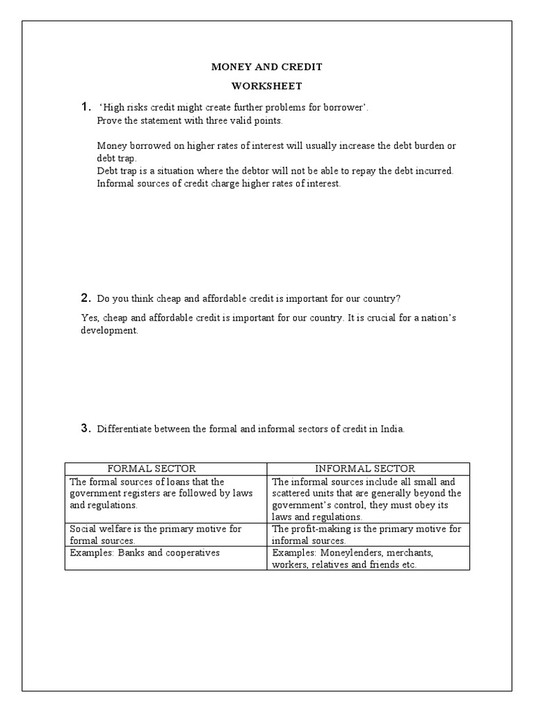 MONEY AND CREDIT-worksheet | PDF | Loans | Credit