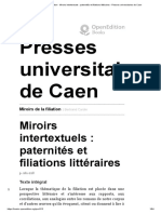 Miroirs de La Filiation - Miroirs Intertextuels - Paternités Et Filiations Littéraires - Presses Universitaires de Caen