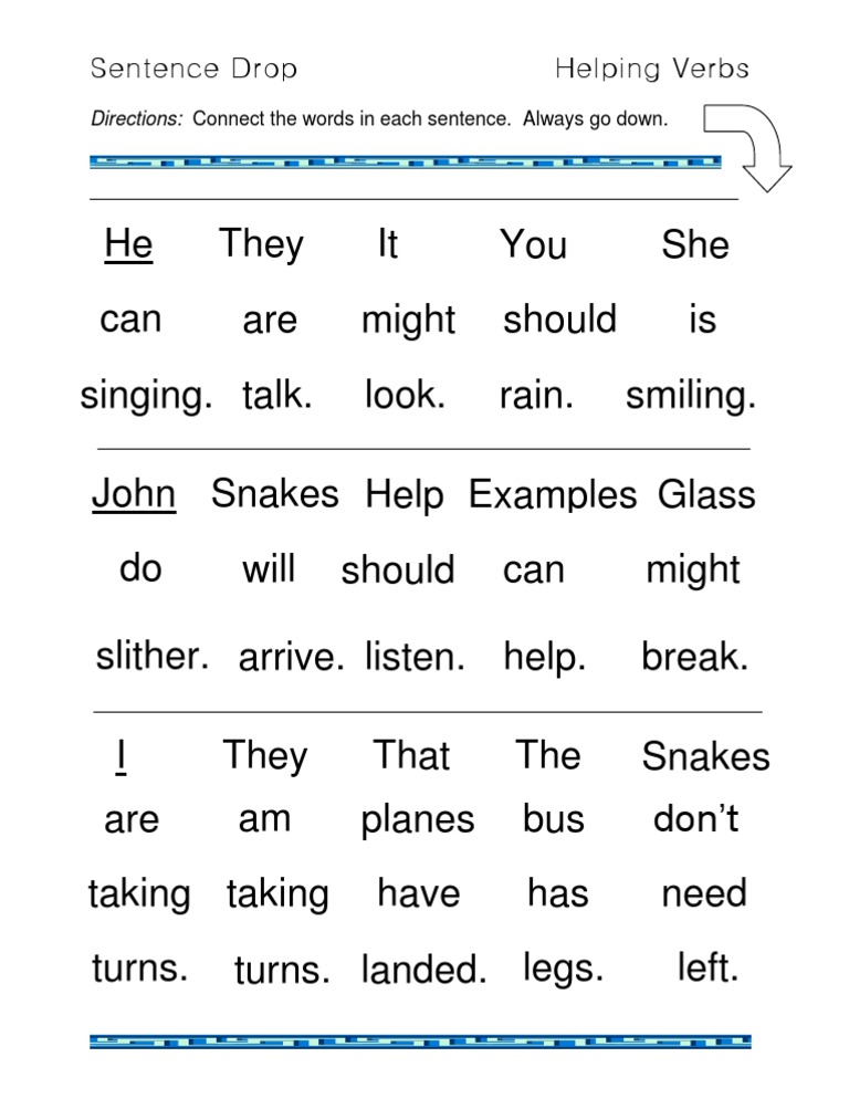 Helping Verbs Sentence Drop 9 | PDF