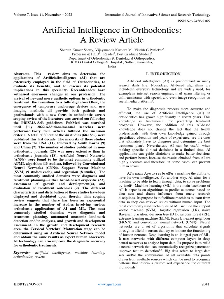 Artificial Intelligence in Orthodontics A Review Article | PDF