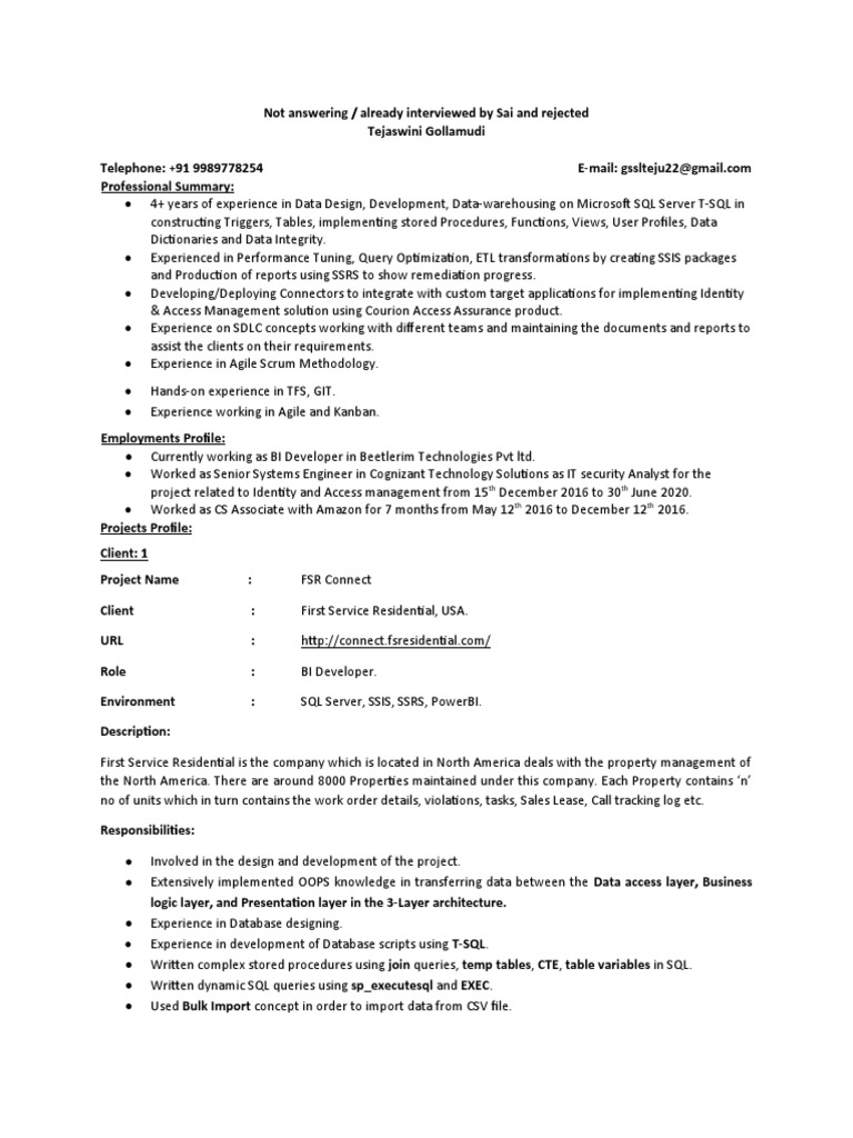 BI Developer Profile Summary | PDF | Microsoft Sql Server | Databases