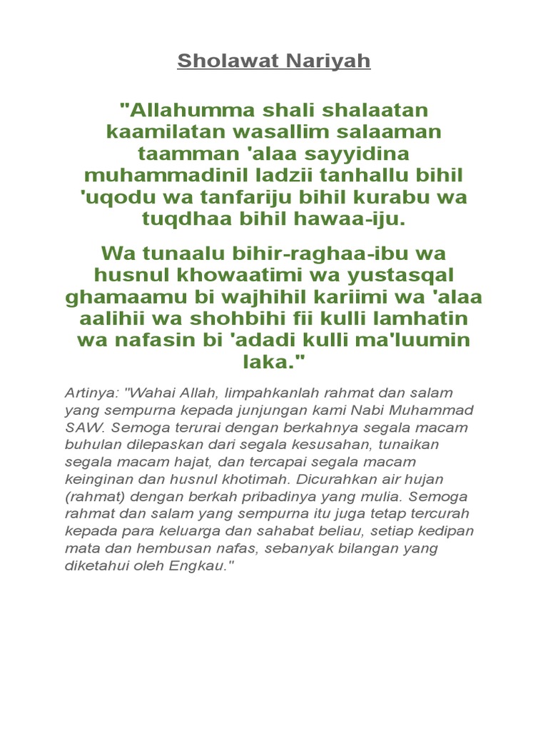 Lirik dan Arti Sholawat Nariyah | PDF