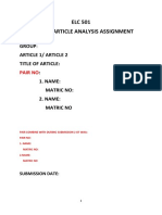 ELC 501 Written Article Analysis Submission Checklists