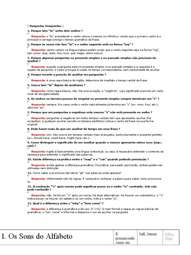 Regras Básicas de Gramática em Inglês | PDF | Tempo gramatical ...