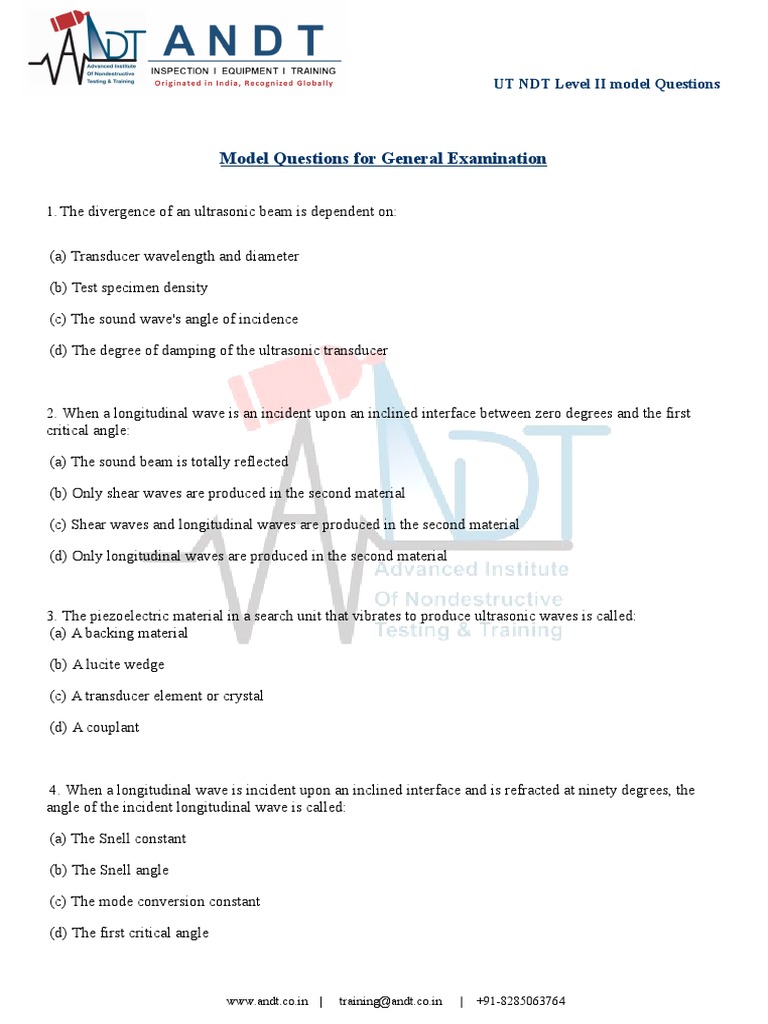NDT Level II Ultrasonic Testing Questions | PDF
