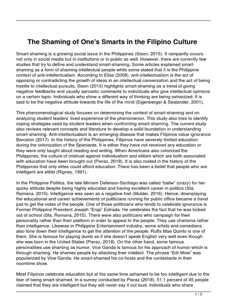 Understanding Smart-Shaming in the Philippines | PDF | Shame | Philippines