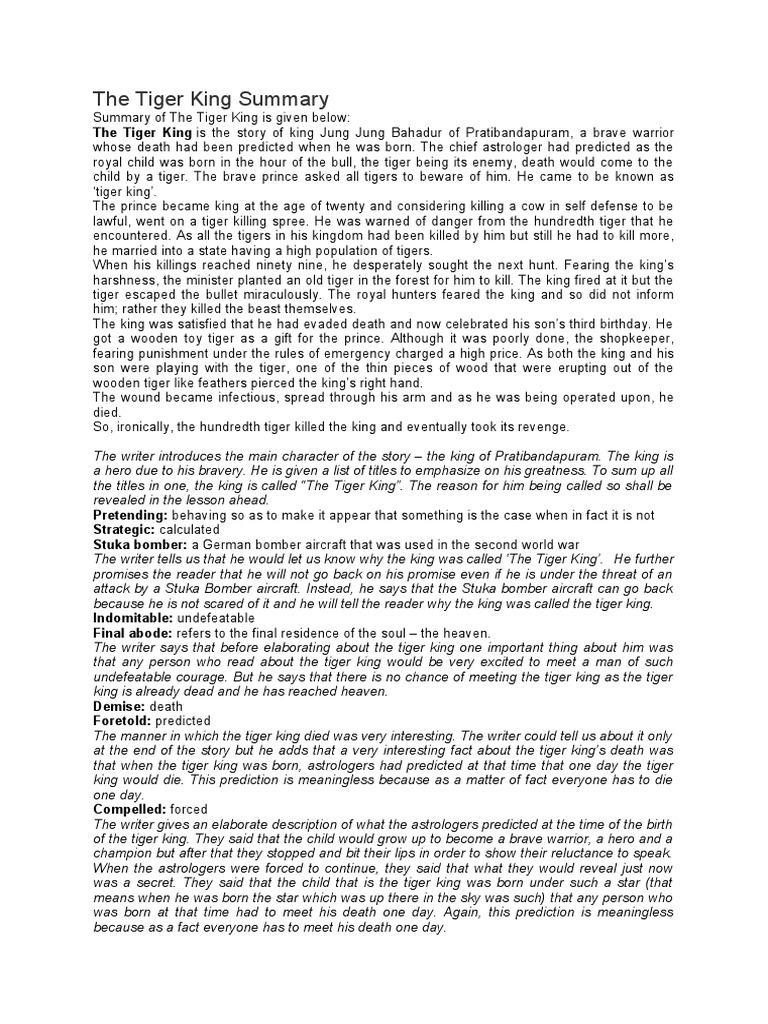 The Tiger King Summary PDF Tiger Hunting