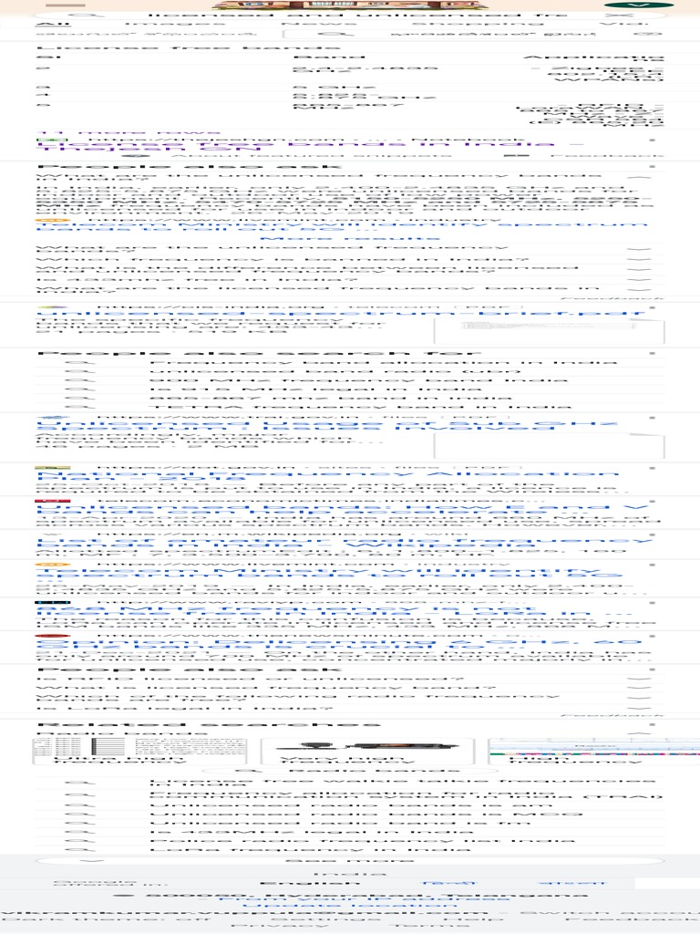 Licensed and Unlicensed Frequency Bands in India PDF Radio Spectrum