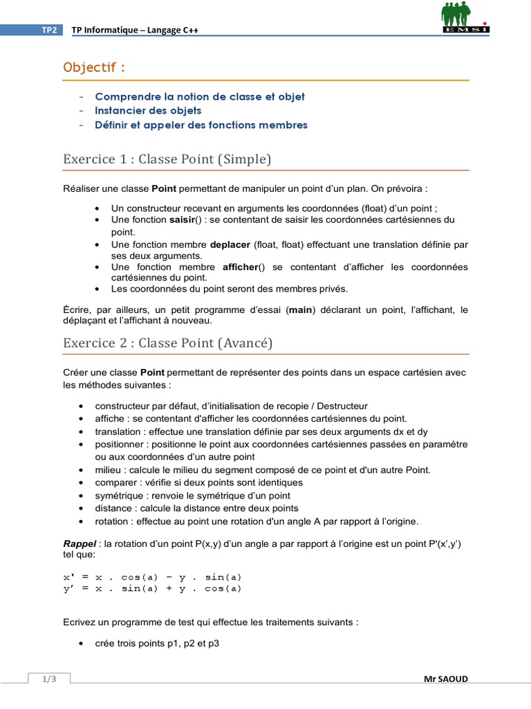 TP C++ : Classes Point, Cercle et Tableau | PDF | Classe (informatique ...