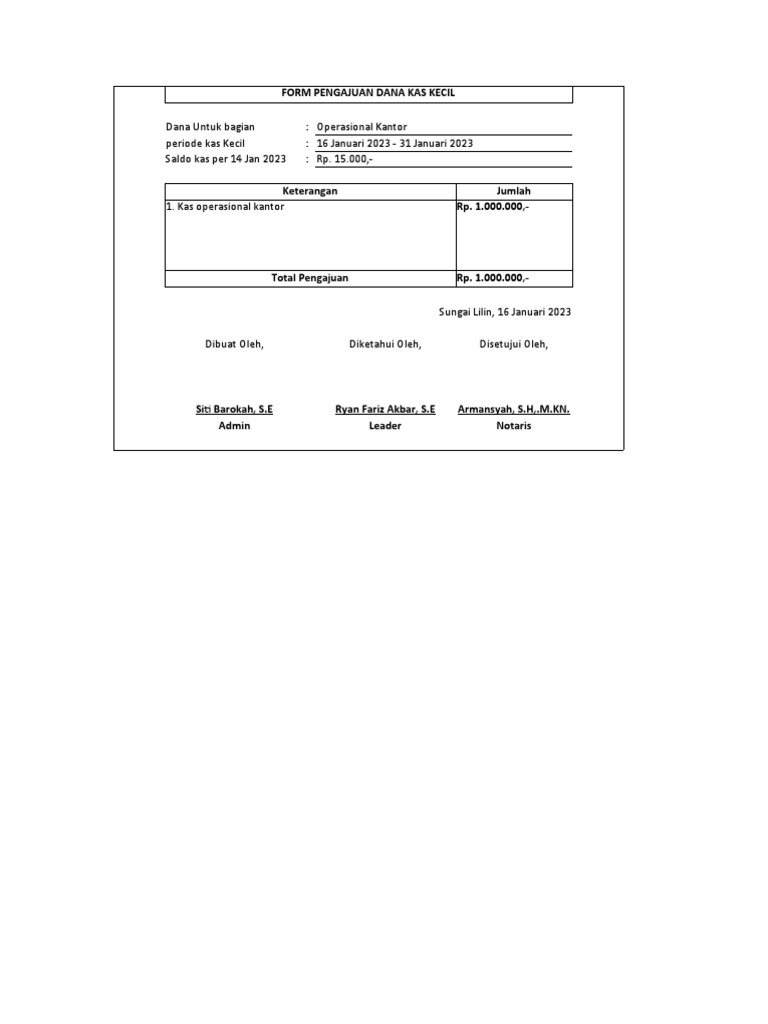 Form Pengajuan Dana Kas Kecil | PDF