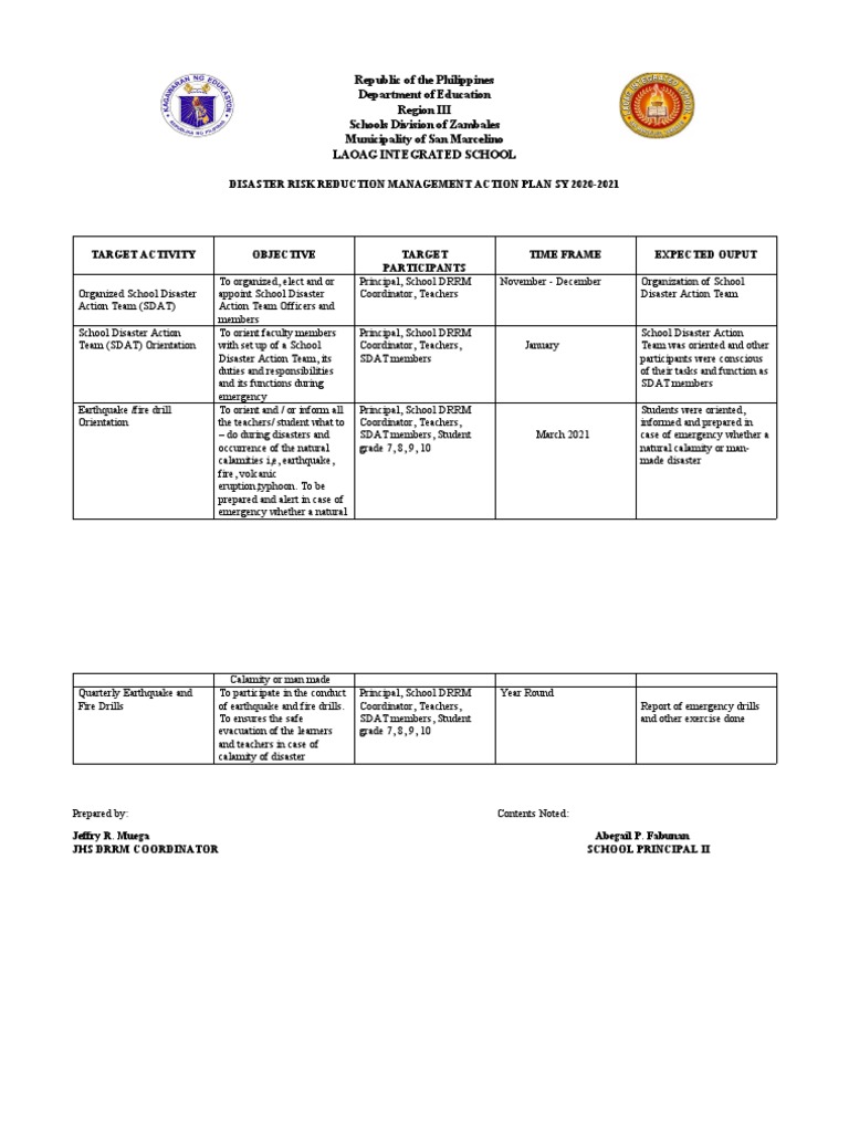 drrm-action-plan-sy-2020-2021-download-free-pdf-risk-management