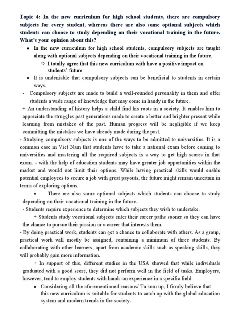 High School Curriculum: Compulsory vs. Optional Subjects | PDF ...