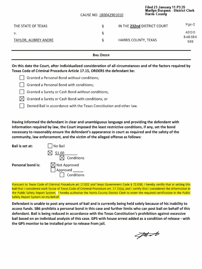 The state of texas v taylor aubrey andre pdf