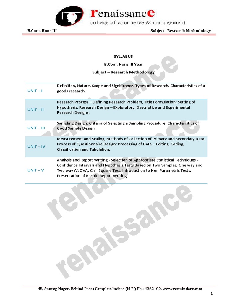 B.Com. Hons Research Methodology Syllabus | PDF | Sampling (Statistics ...