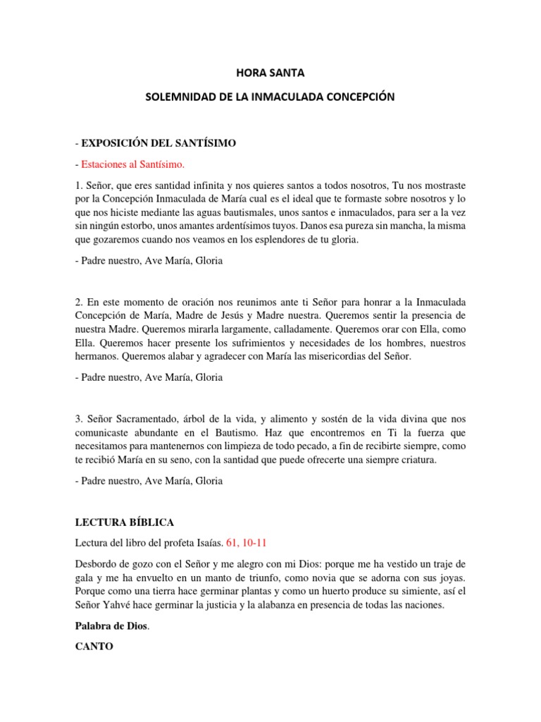 Hora Santa: Inmaculada Concepción | PDF