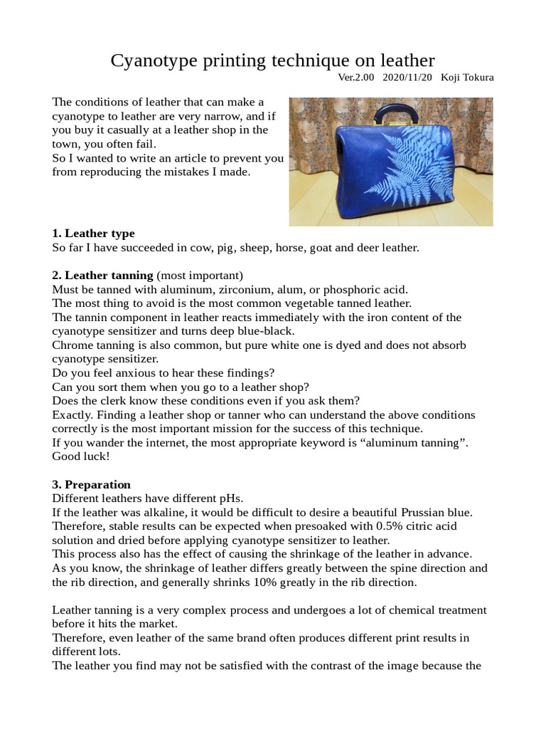 Cyanotype Printing on Leather Guide | PDF | Home & Garden