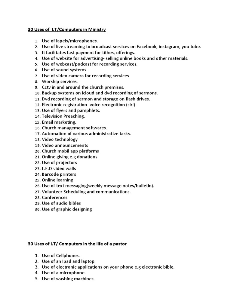Uses of It or Computers in A Ministry | PDF