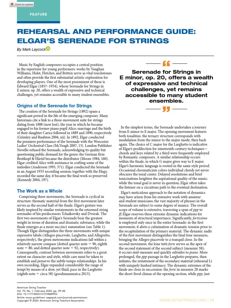Rehearsal and Performance Guide Elgar'S Serenade For Strings PDF