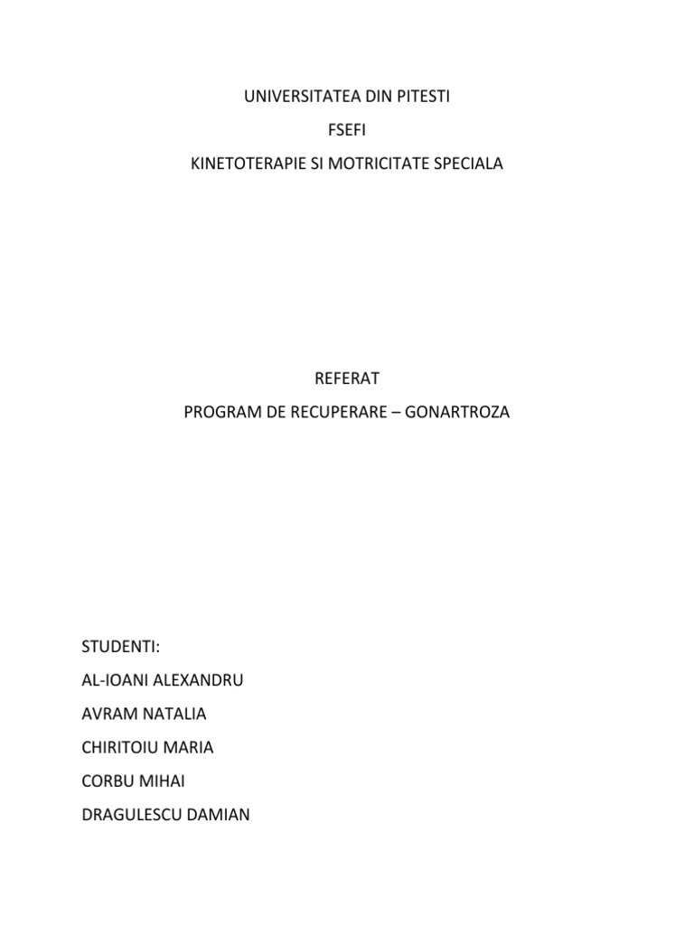 Universitatea Din Pitesti Fsefi Kinetoterapie Si Motricitate Speciala | PDF